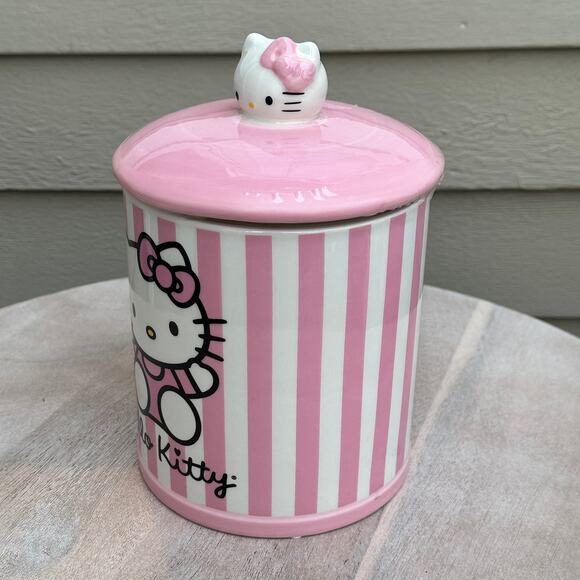 Silver Buffalo Sanrio Hello Kitty Pink Ceramic Cookie Snack Jar Medium 2 Parts - Picture 6 of 8
